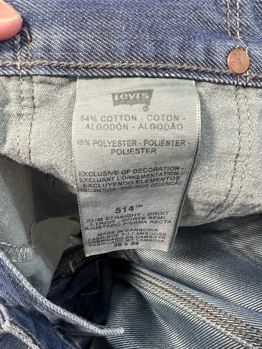 Levi’s 514 Slim Straight Jeans Men’s 36x32 Blue Denim Flap Pocket Casual Classic